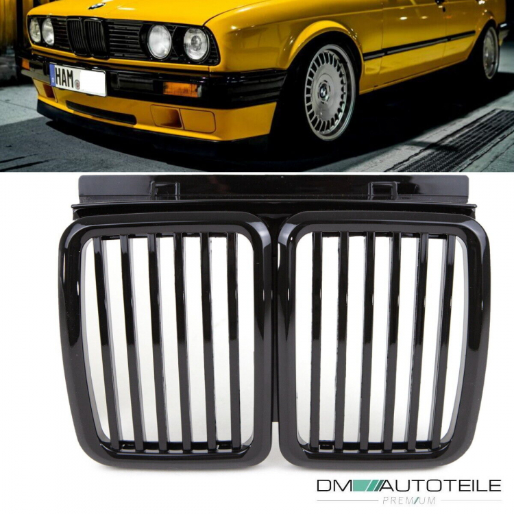 Satz Sport Kühlergrill für BMW 3er E30 passend in hochglanz Schwarz alle Modelle